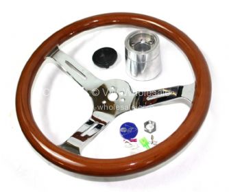 Empi 380mm/31mm Classic wood steering wheel with boss Beetle Ghia Type 3 - OEM PART NO: 