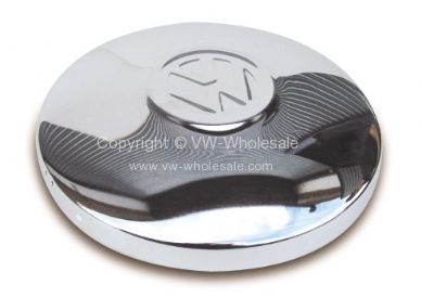Genuine VW chrome flat hub cap with VW logo 8/70-92 - OEM PART NO: 251601151A