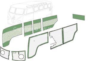 German quality 10 piece interior panel kit in Phosphor/Camo green Bus 55-67 - OEM PART NO: 221867002GN
