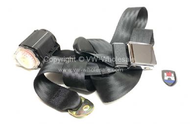 Chrome buckle 3 point inertia seat belt with black webbing - OEM PART NO: 