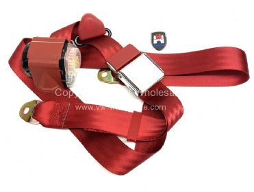 Chrome buckle 3 point inertia seat belt with red webbing - OEM PART NO: 