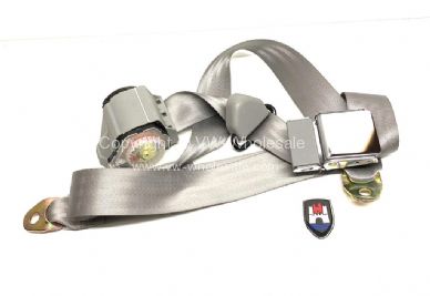 Chrome buckle 3 point inertia seat belt with grey webbing - OEM PART NO: 