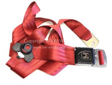 Seatbelt 3 point with chrome & black buckle and Wolfsburg crest Red - OEM PART NO: 111870691BR